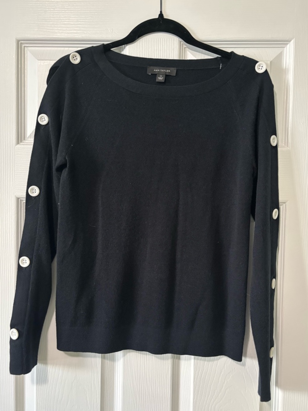 Ann Taylor Black Button Sleeve Wool Blend Sweater